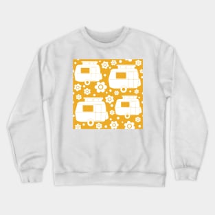 Daisy Polka Dot Vintage Caravan Pattern in Mustard Yellow and White Crewneck Sweatshirt